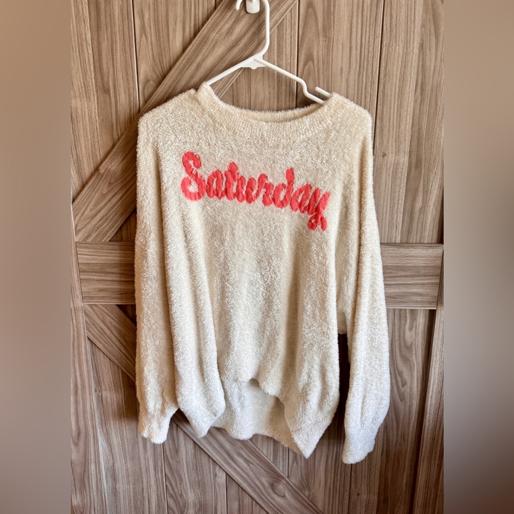 Express Women's white colored "Saturday " sweater